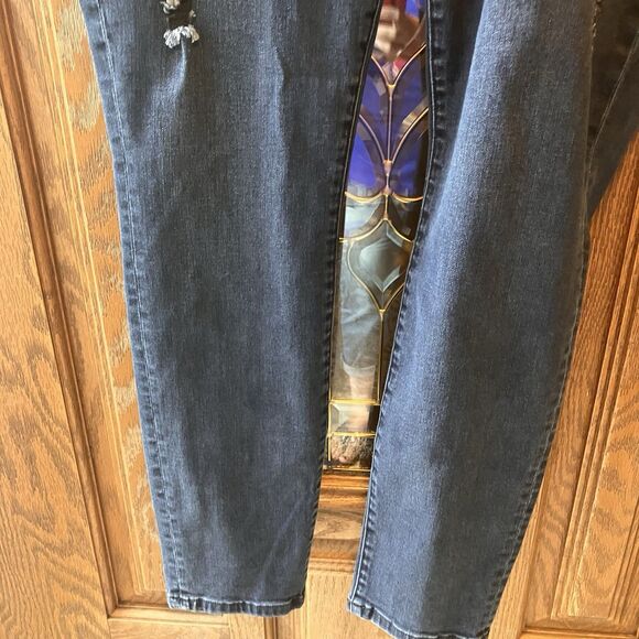 CAbi Jeans 3194 SKINNY Distressed Dark Wash Blue STRETCH Womens Size 14 Mid Rise - Picture 8 of 16